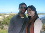Sonya and Travis with the shuttle launch pad in the distance