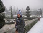 Sonya and snow covered topiary