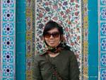 Sonya in front of some colourful mosaics